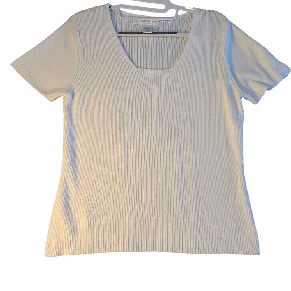 Worthington Womens T-Shirt White Size Medium Cotton Blend Pullover Stretch
